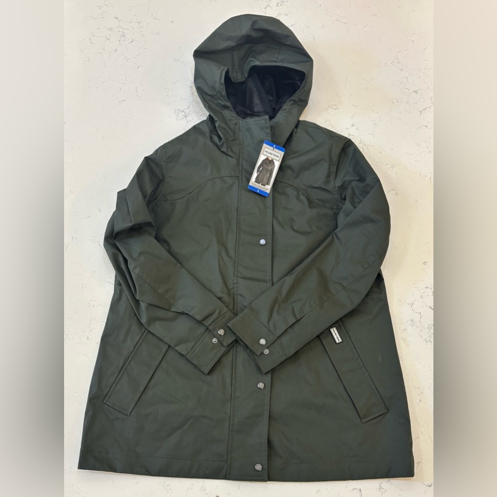 HUNTER Green Water Resistant Cotton Smock Jacket Rain Coat Womens Large NWT